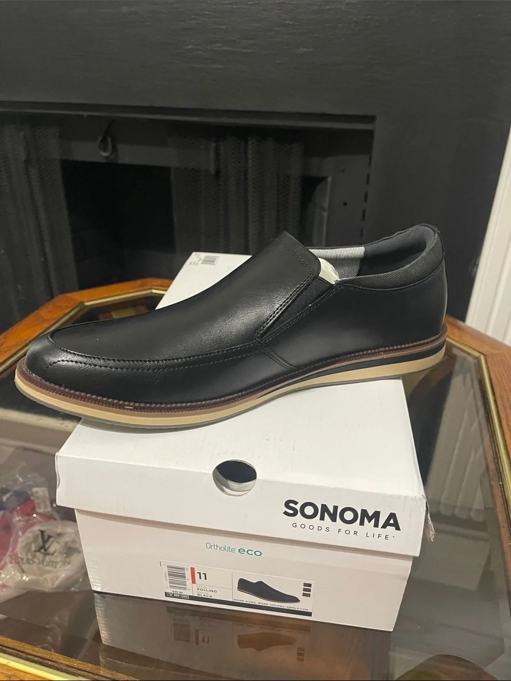 Sonoma Black Leather Slip-On Loafer with Tan-Trim Sole